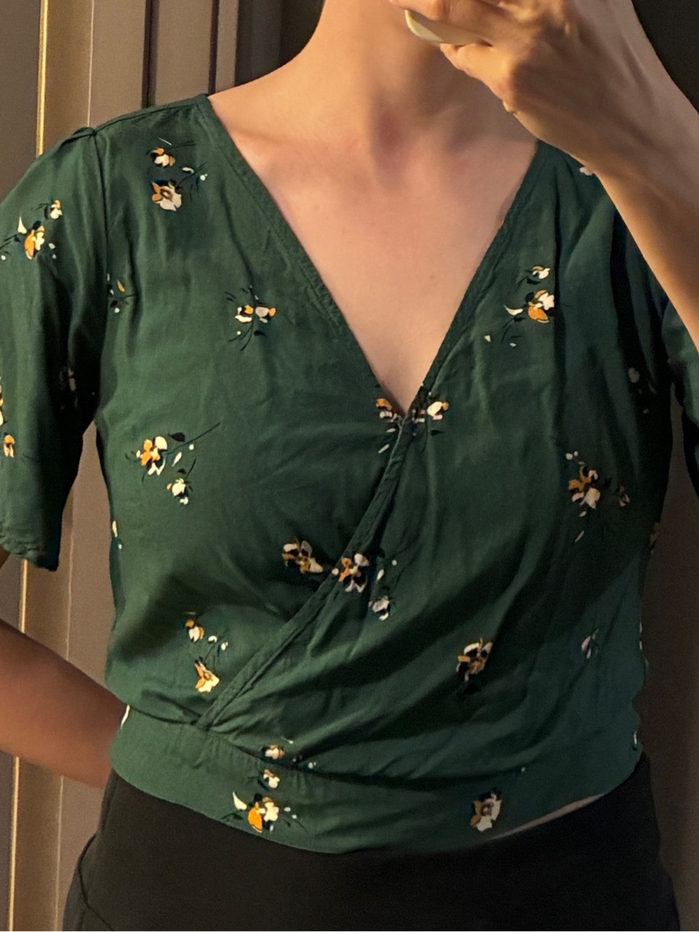 Abercrombie & Fitch Dark Green Floral Wrap Crop Top